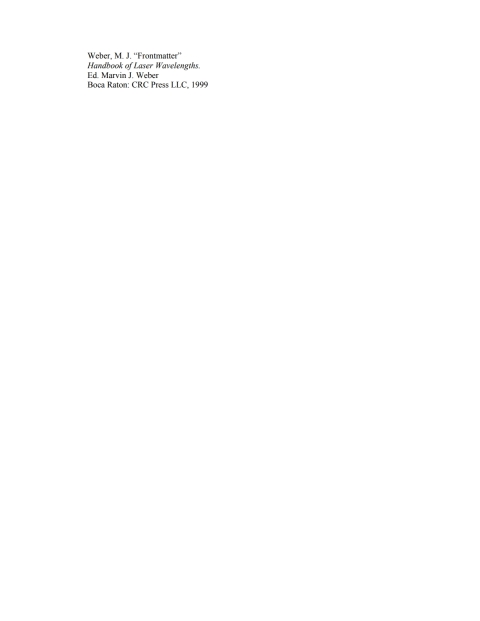 Cover image for book Handbook of Laser Wavelengths