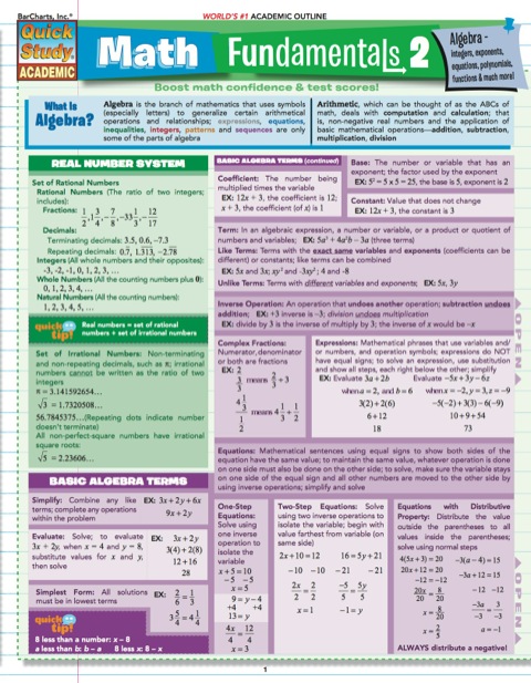 Cover image for book MATH FUNDAMENTALS 2 STUDY GUIDE