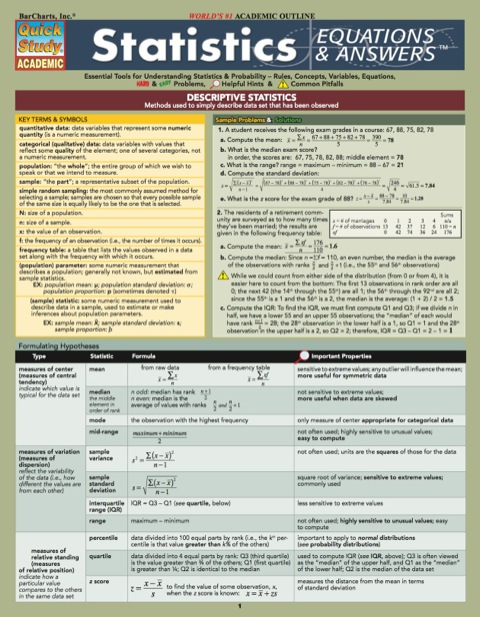 Statistics Equations & Answers