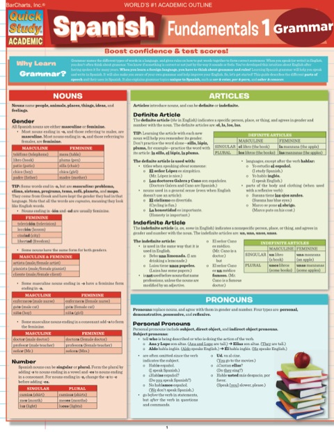 Cover image for book SPANISH FUNDAMENTALS 1 STUDY GUIDE