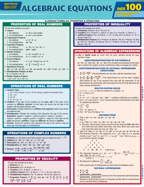Cover image for book ALGEBRAIC EQUATIONS QUIZZER