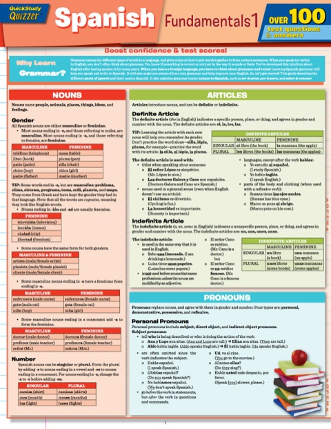 Cover image for book SPANISH FUNDAMENTALS 1 QUIZZER