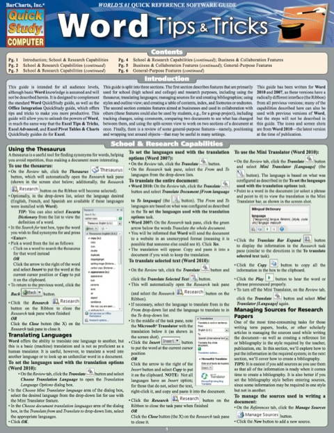 Cover image for book WORD TIPS & TRICKS REFERENCE GUIDE