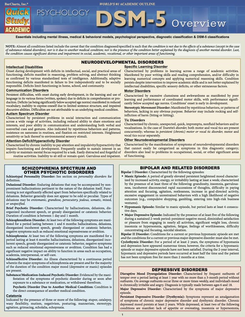 Dsm 5 Overview (Quick Study Academic)(Barcharts)