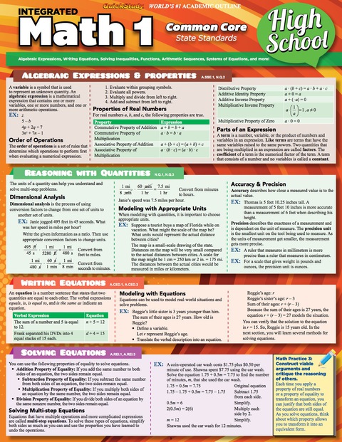 Cover image for book QuickStudy - MATH 1 COMMON CORE 9TH GRADE