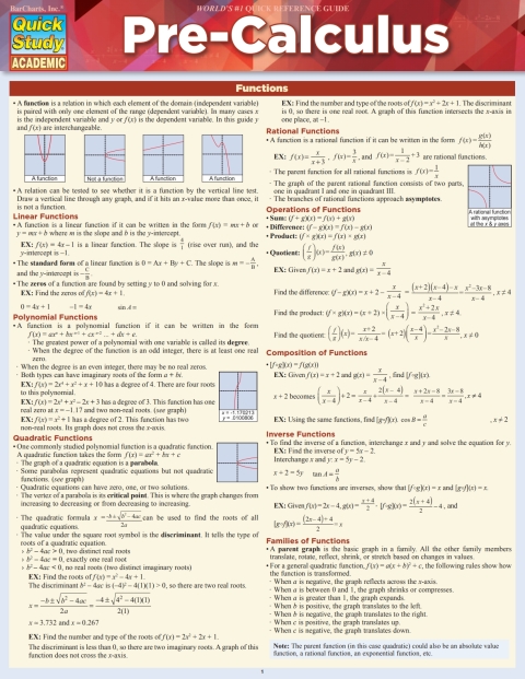 Page Fidelity Pre-Calculus; $7.65