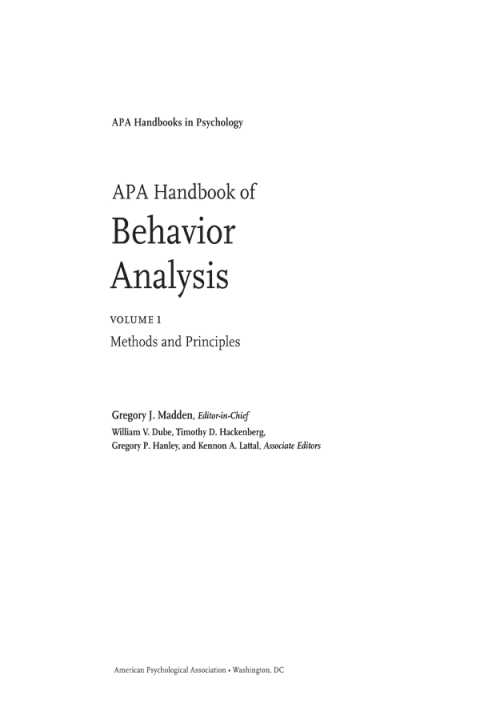 Cover image for book APA Handbook of Behavior Analysis, Volume 1