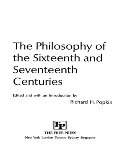 Cover image for book Philosophy of the Sixteenth and Seventeenth Centuries
