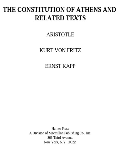 Cover image for book Constitution of Athens and Related Texts