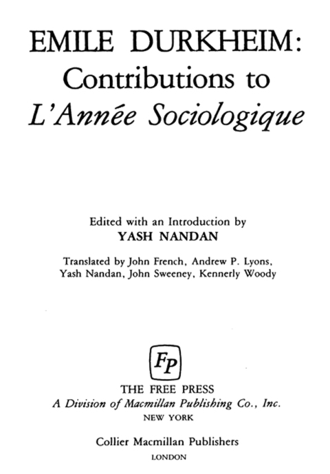 Cover image for book Contributions to L'Année Sociologique