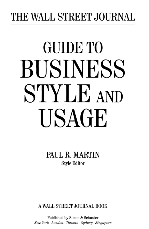 Cover image for book The Wall Street Journal Guide to Business Style and Us