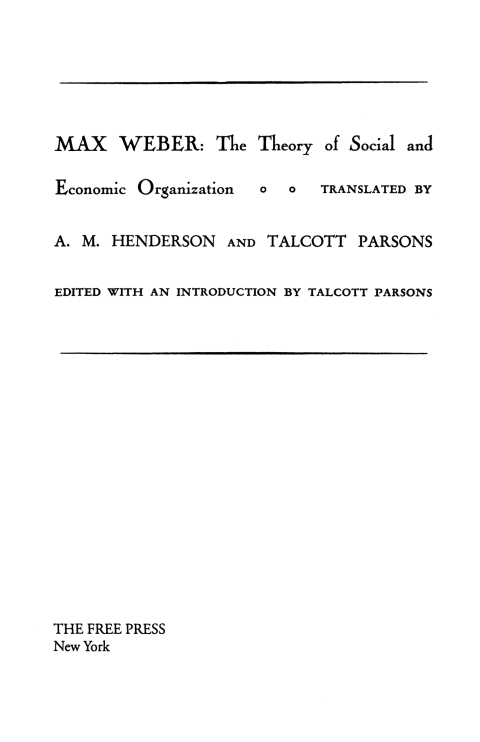 Cover image for book The Theory Of Social And Economic Organization