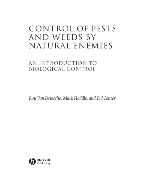 Cover image for book Control of Pests and Weeds by Natural Enemies