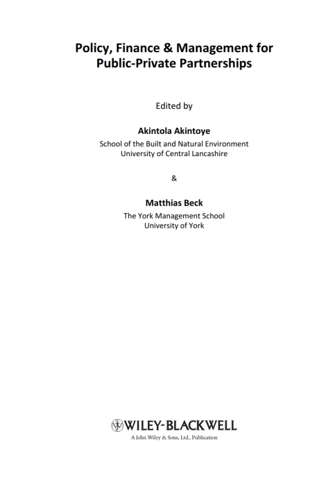Cover image for book Policy, Management and Finance of Public-Private Partnerships