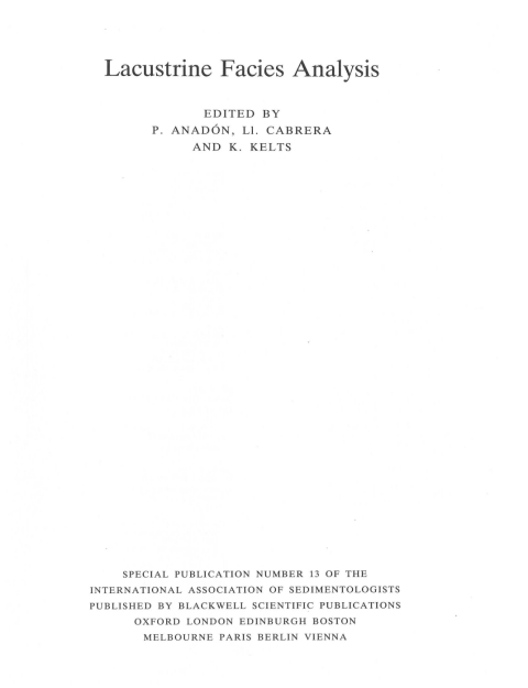 Cover image for book Lacustrine Facies Analysis: Special Publication 13 of the IAS