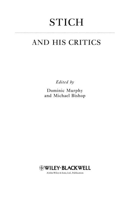 Cover image for book Stich and His Critics
