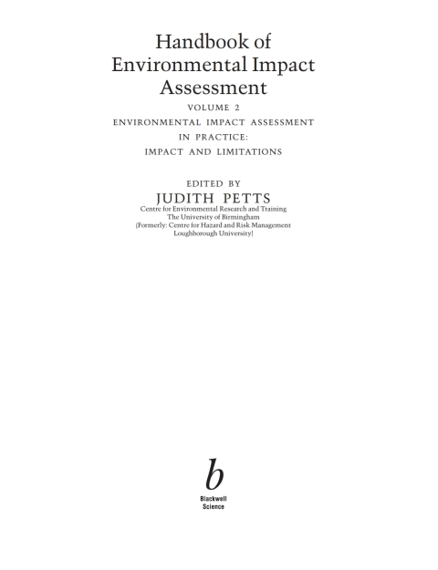 Cover image for book Handbook of Environmental Impact Assessment