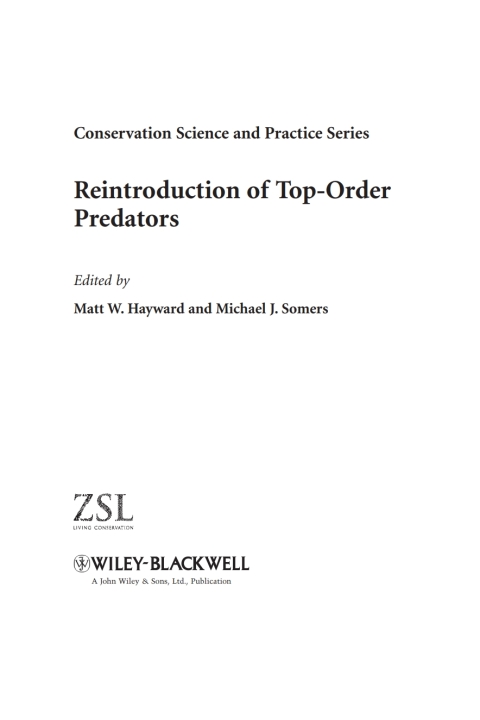 Cover image for book Reintroduction of Top-Order Predators