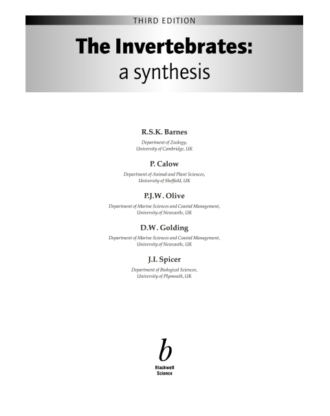 The Invertebrates: A Synthesis 