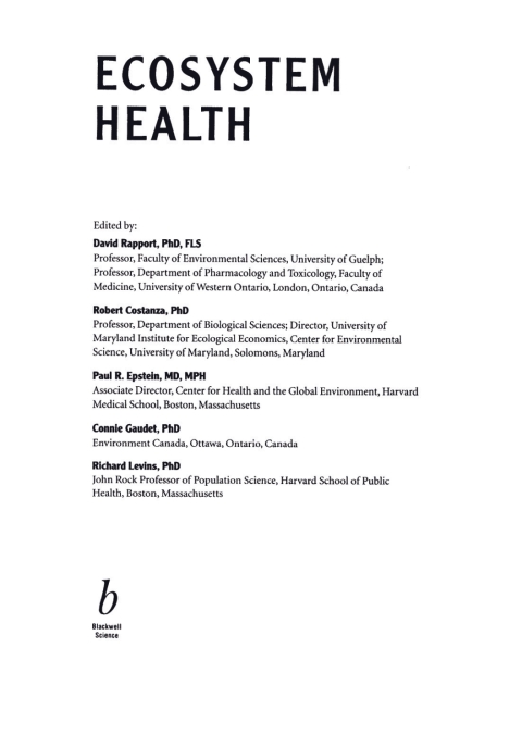 Cover image for book Ecosystem Health: Principles and Practice