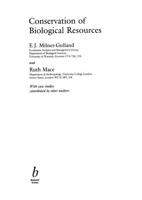 Cover image for book Conservation of Biological Resources