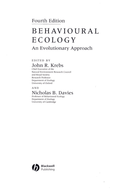 Behavioural Ecology: An Evolutionary Approach