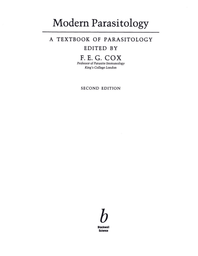 Modern Parasitology a Textbook of Parasitology