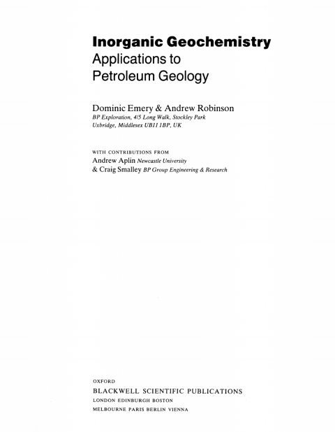Cover image for book Inorganic Geochemistry