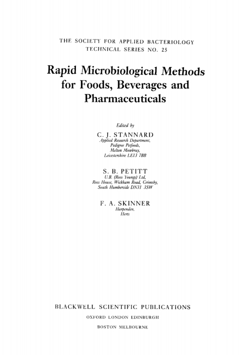 Cover image for book Rapid Microbiological Methods for Foods, Beverages and Pharmaceuticals