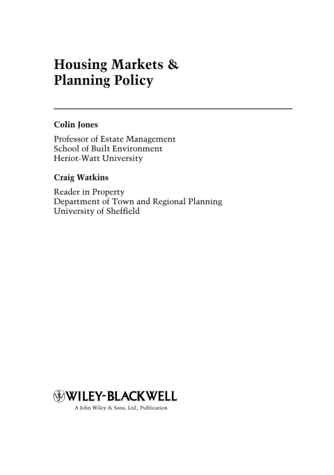 Cover image for book Housing Markets and Planning Policy