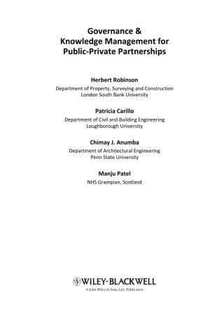 Governance and Knowledge Management for Public-Private Partnerships