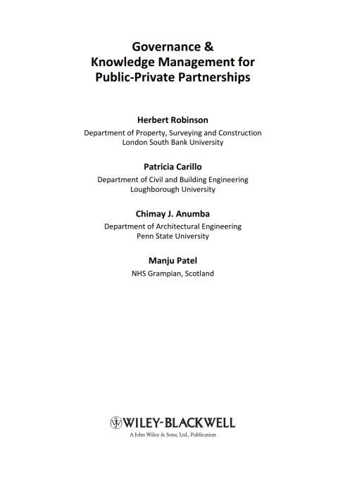 Cover image for book Governance and Knowledge Management for Public-Private Partnerships
