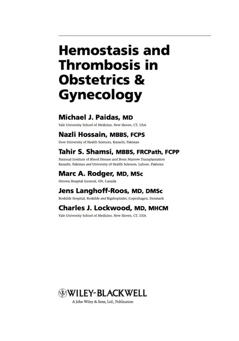 Hemostasis and Thrombosis in Obstetrics and Gynecology 