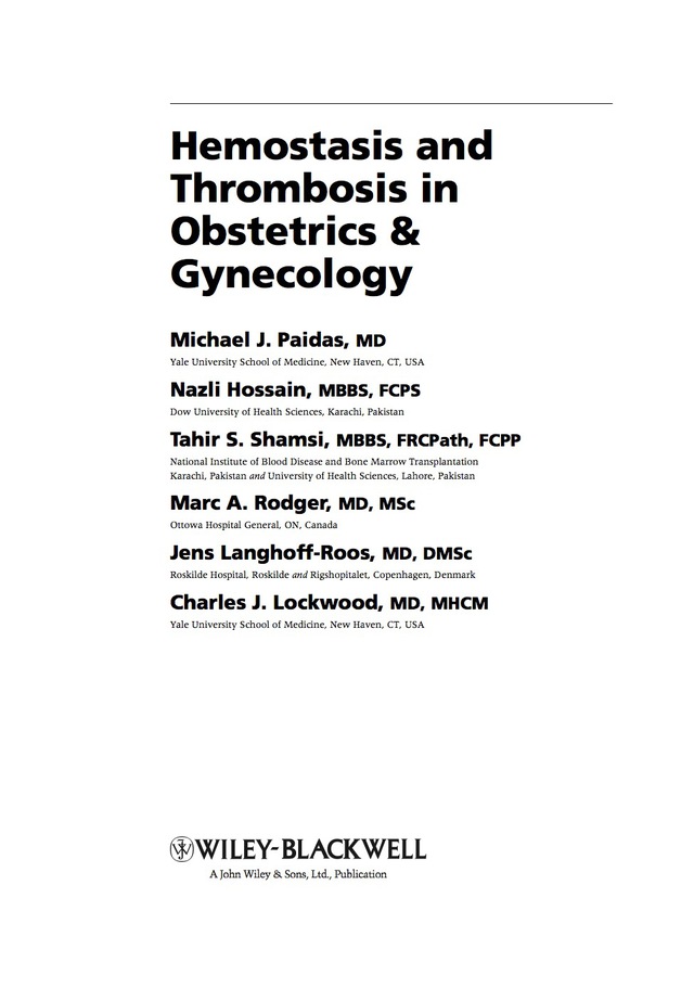 Hemostasis and Thrombosis in Obstetrics and Gynecology