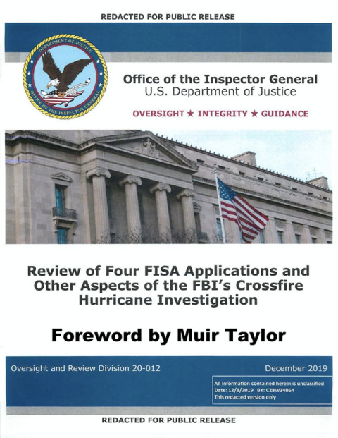 Cover image for book Inspector General Horowitz's Report on the Review of FISA Applications