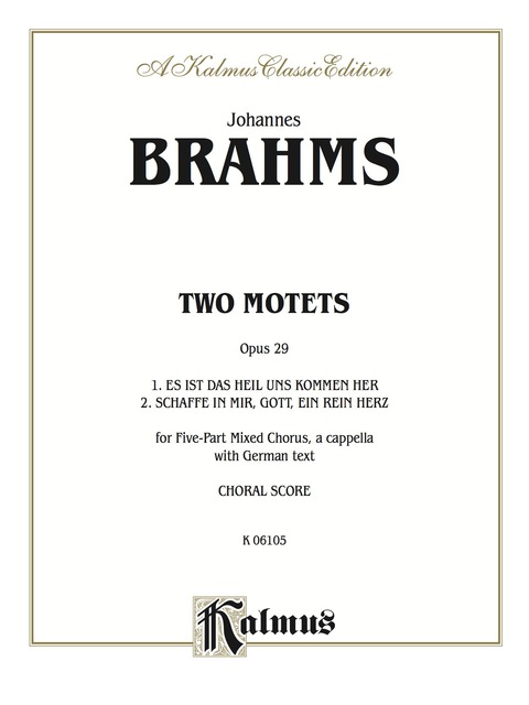 Cover image for book Two Motets, Opus 29: For SATBB Mixced, A Cappella Chorus/Choir with German Text