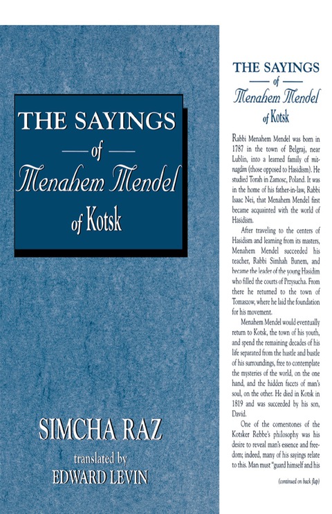 Cover image for book The Sayings of Menahem Mendel of Kotzk