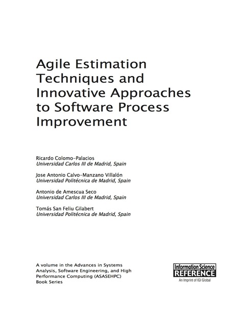 Cover image for book Agile Estimation Techniques and Innovative Approaches to Software Process Improvement