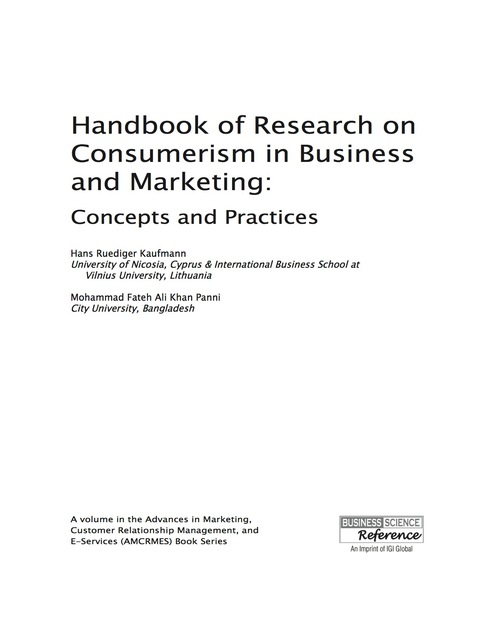 Cover image for book Handbook of Research on Consumerism in Business and Marketing: Concepts and Practices