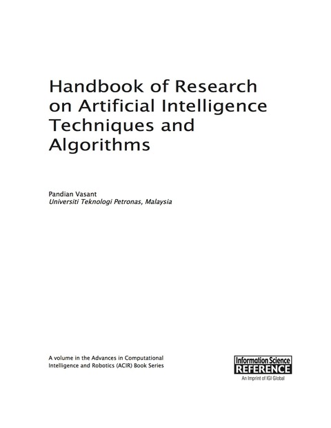 Cover image for book Handbook of Research on Artificial Intelligence Techniques and Algorithms
