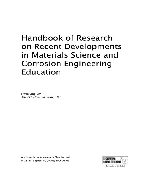 Cover image for book Handbook of Research on Recent Developments in Materials Science and Corrosion Engineering Education