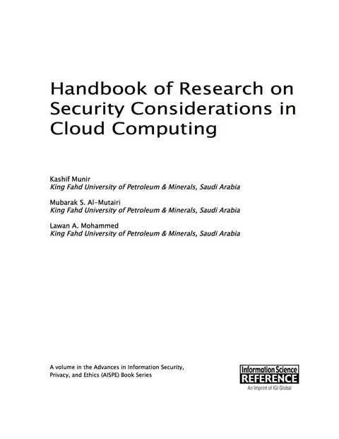 Cover image for book Handbook of Research on Security Considerations in Cloud Computing