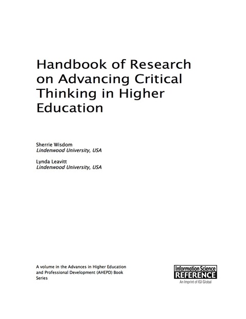 Cover image for book Handbook of Research on Advancing Critical Thinking in Higher Education