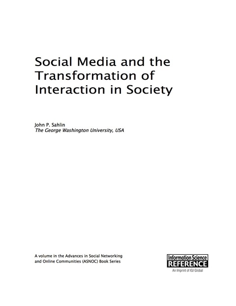 Cover image for book Social Media and the Transformation of Interaction in Society