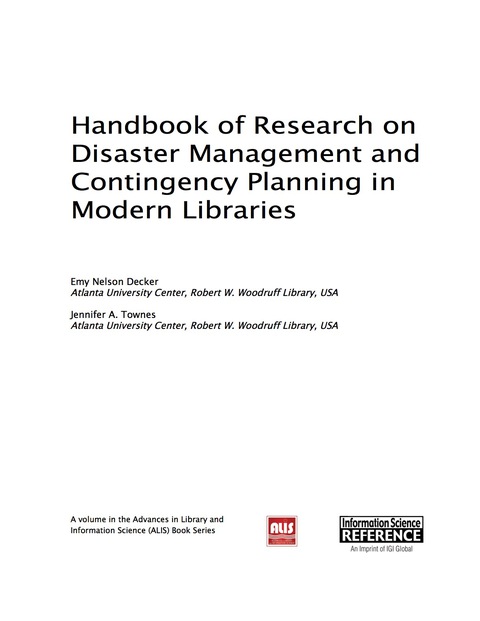 Cover image for book Handbook of Research on Disaster Management and Contingency Planning in Modern Libraries