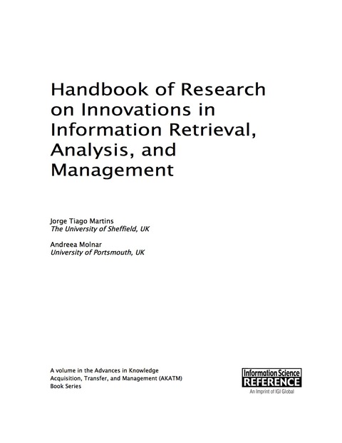 Cover image for book Handbook of Research on Innovations in Information Retrieval, Analysis, and Management