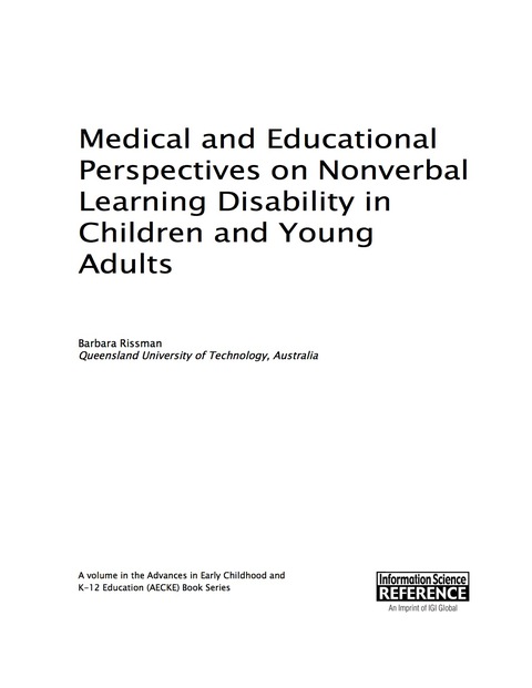 Cover image for book Medical and Educational Perspectives on Nonverbal Learning Disability in Children and Young Adults