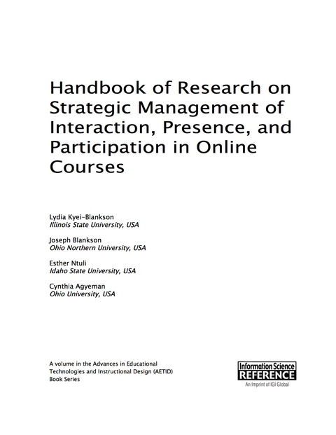 Cover image for book Handbook of Research on Strategic Management of Interaction, Presence, and Participation in Online Courses