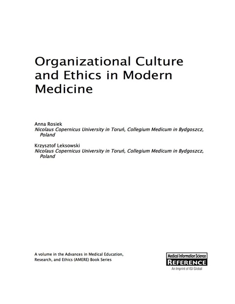Cover image for book Organizational Culture and Ethics in Modern Medicine