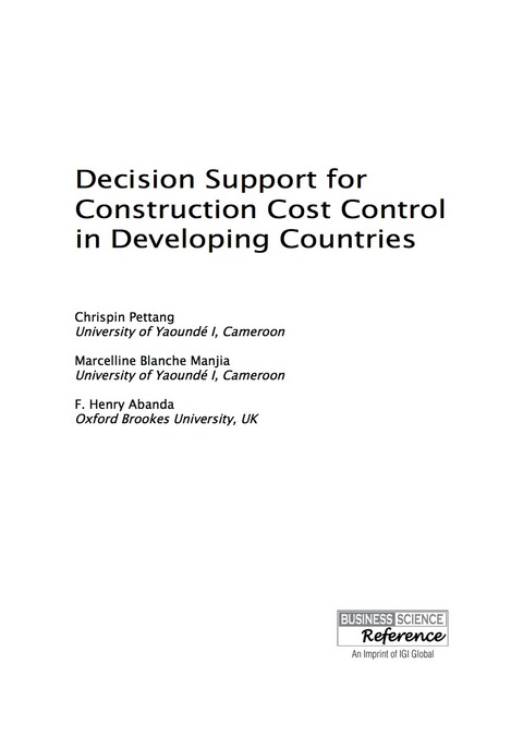 Cover image for book Decision Support for Construction Cost Control in Developing Countries